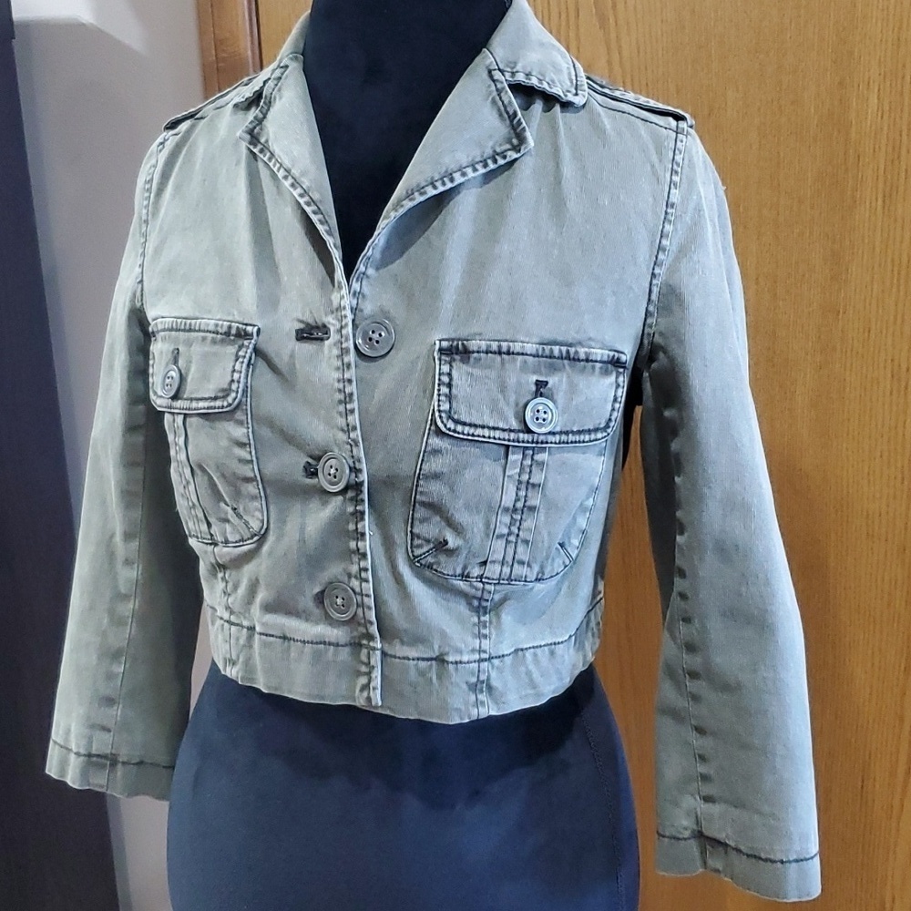 Hei hei army green crop denim jacket